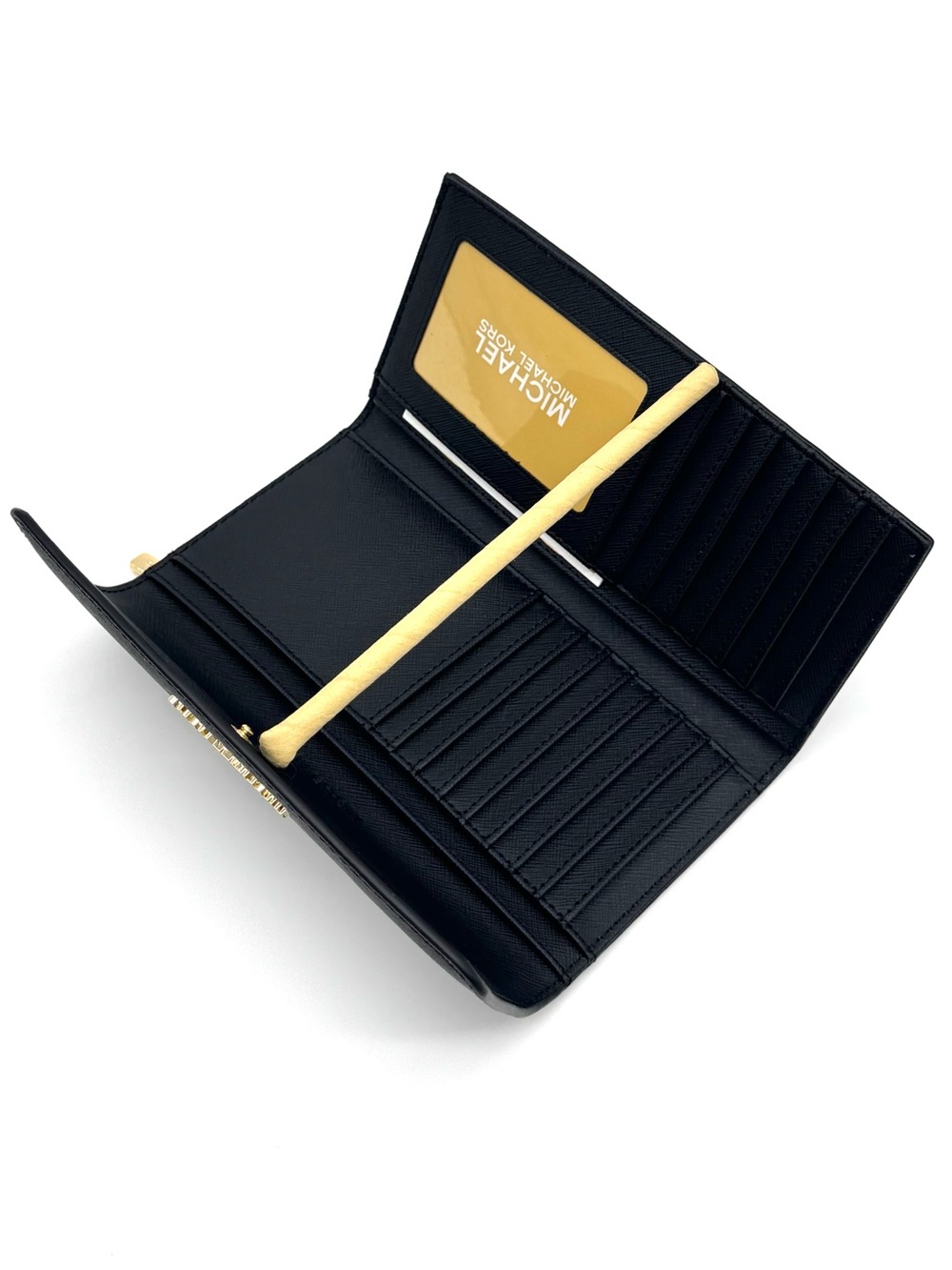 Michael Kors Large Jet Set Travel Trifold Wallet - Black/Gold - Picture 5 of 7